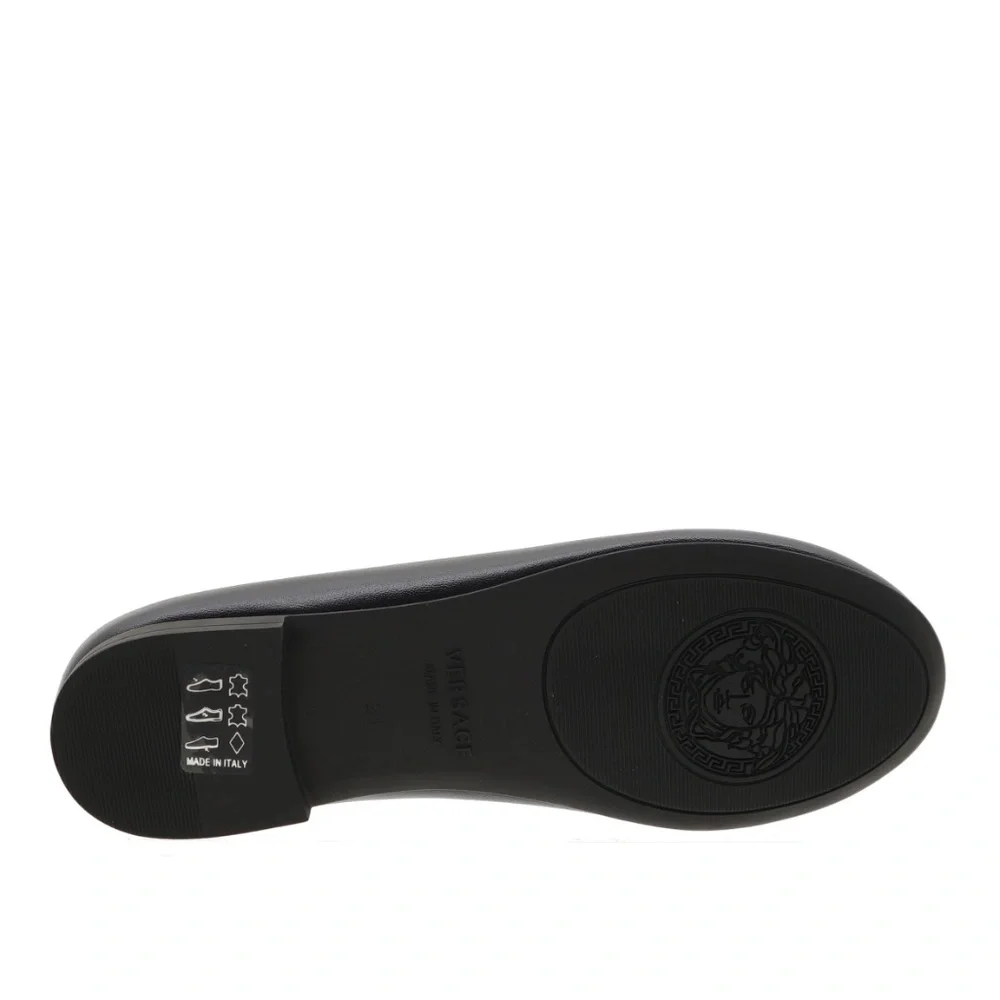 Versace Kids Medusa Girl Flat Ballerina Shoes Black Leather Size 31 / 13 US New
